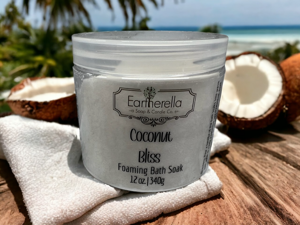 COCONUT BLISS scented Fizzy Bath Soak with Epsom salts, Large 12 oz jar