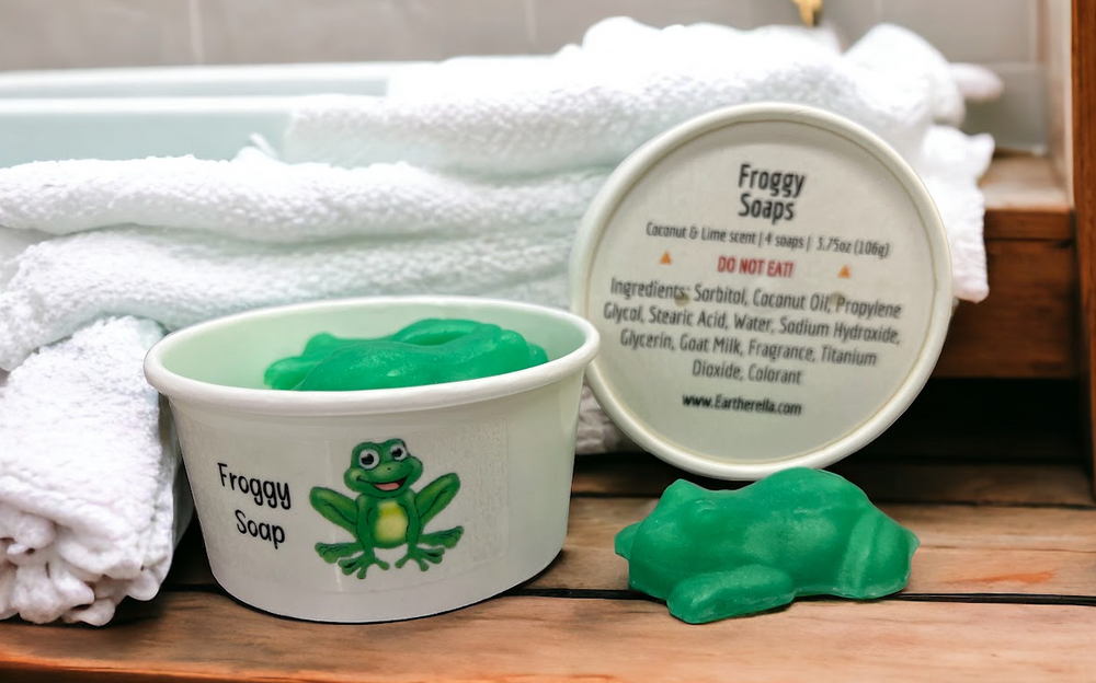 FROGGY SOAPS for Kids! Fun shaped soaps | Coconut Lime scent | handmade soap bars | 4 soaps | 3.75 oz