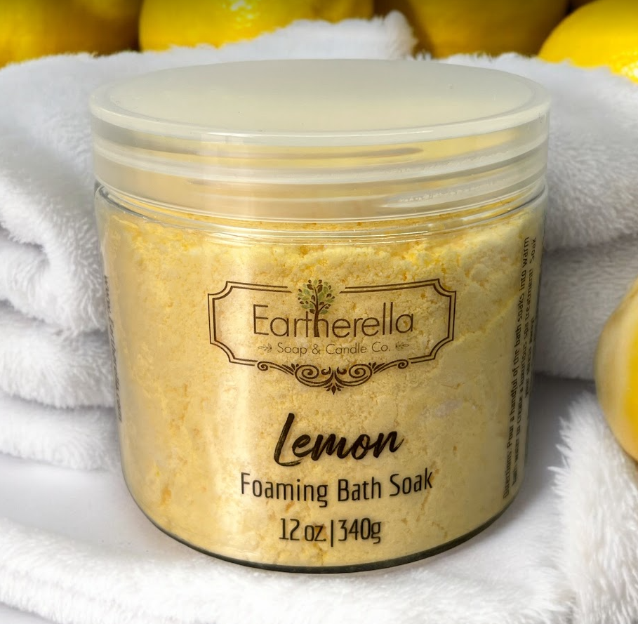 LEMON scented Fizzy Bath Soak with Epsom salts, Large 12 oz jar