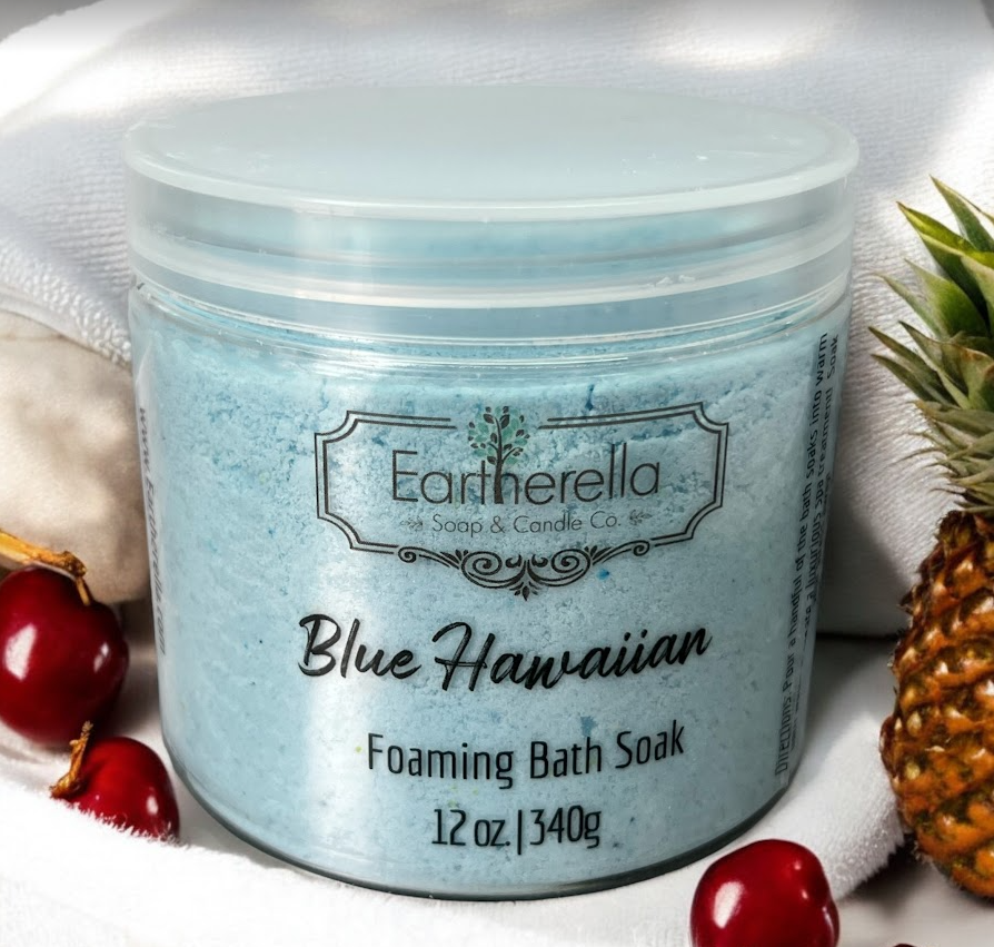 BLUE HAWAIIAN scented Foamy Bath Soak with Epsom salts, Large 12 oz jar