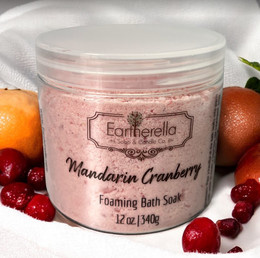 MANDARIN CRANBERRY scented Foamy Bath Soak with Epsom salts, Large 12 oz jar