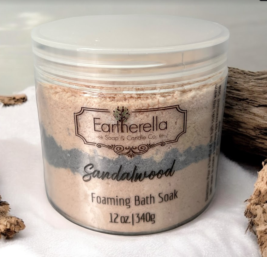 SANDALWOOD scented Fizzy Bath Soak with Epsom salts, Large 12 oz jar