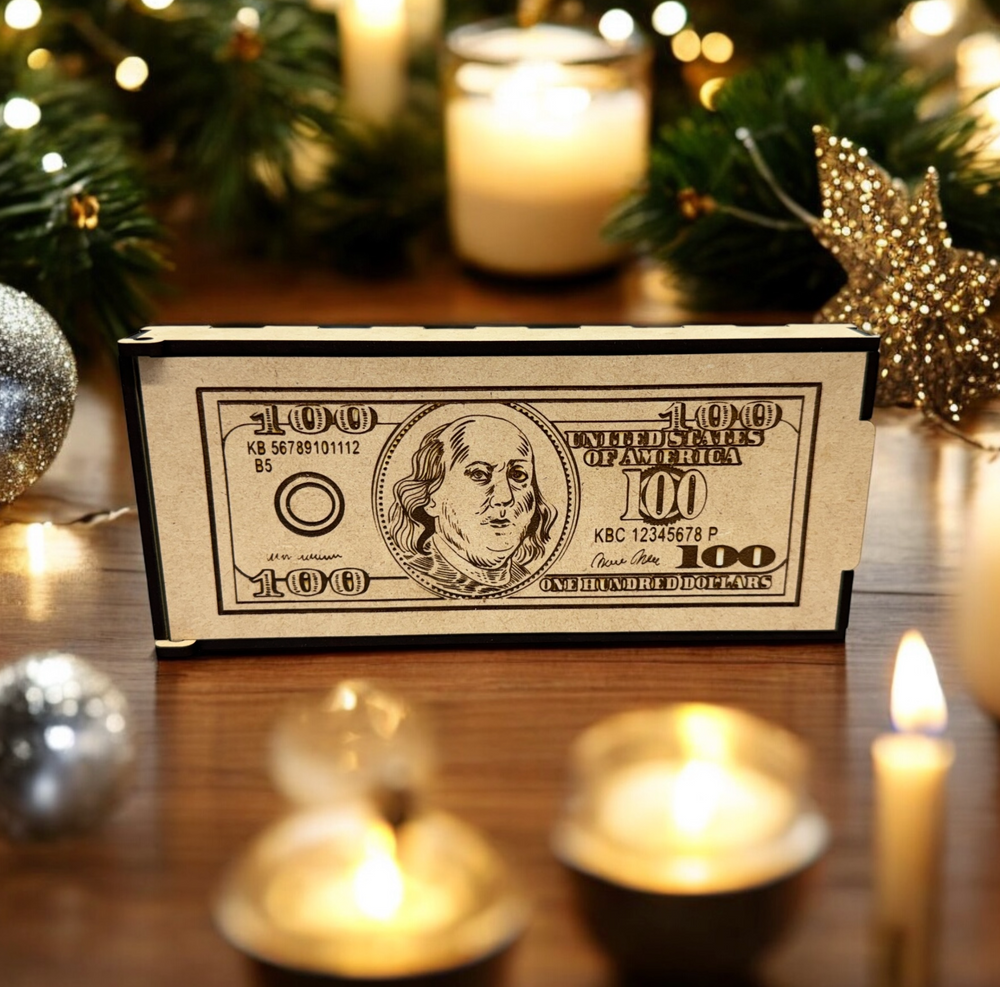 Wood Box | 100 Dollar Bill | Cash or Credit gift holder