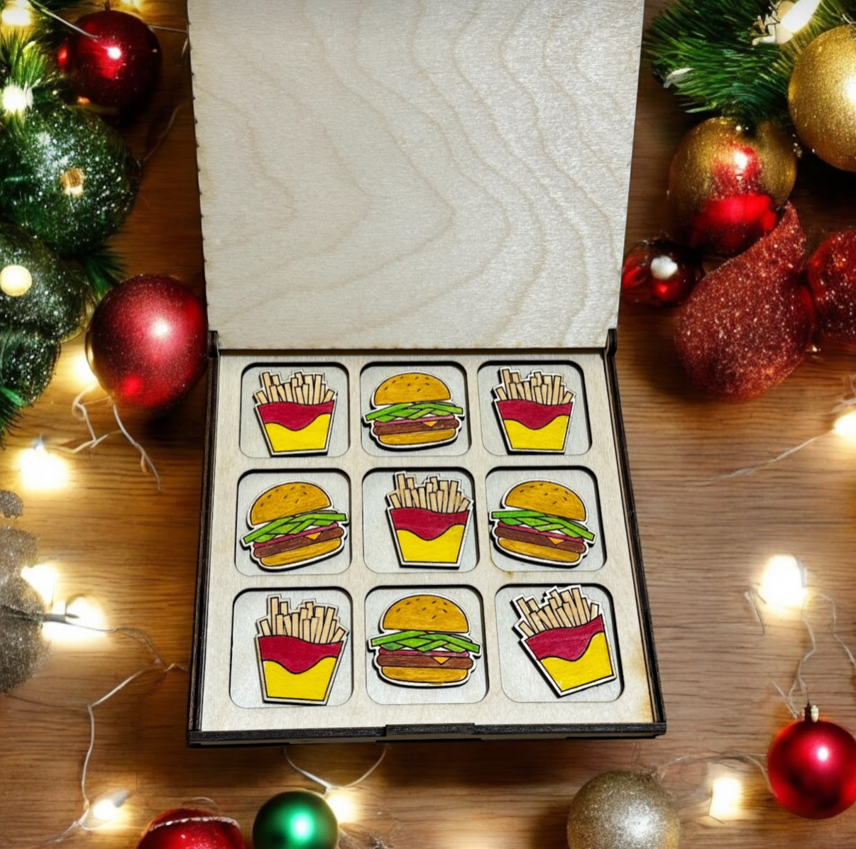 
                  
                    FAST FOOD themed Tic Tac Toe board game | Wood game
                  
                