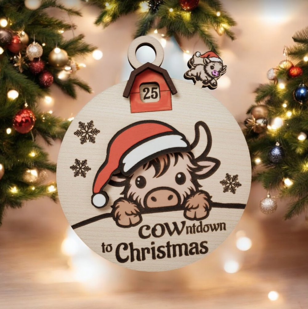 Christmas Countdown Ornament - Highland Cow theme