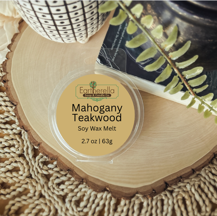 MAHOGANY TEAKWOOD Wax Melts Tarts | Round Clamshell | 2.7 oz