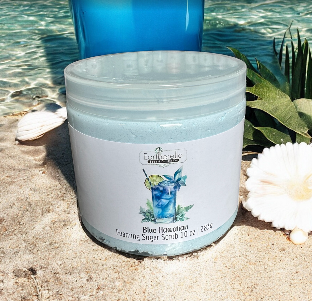 BLUE HAWAIIAN Exfoliating Foaming Sugar Body Scrub, 10 oz jar
