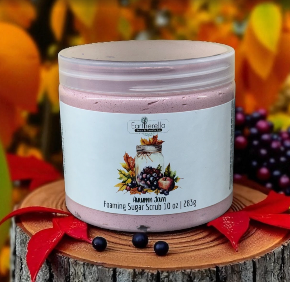 AUTUMN JAM Exfoliating Foaming Sugar Body Scrub, 10 oz jar