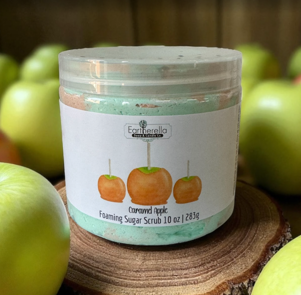 CARAMEL APPLE Exfoliating Foaming Sugar Body Scrub, 10 oz jar