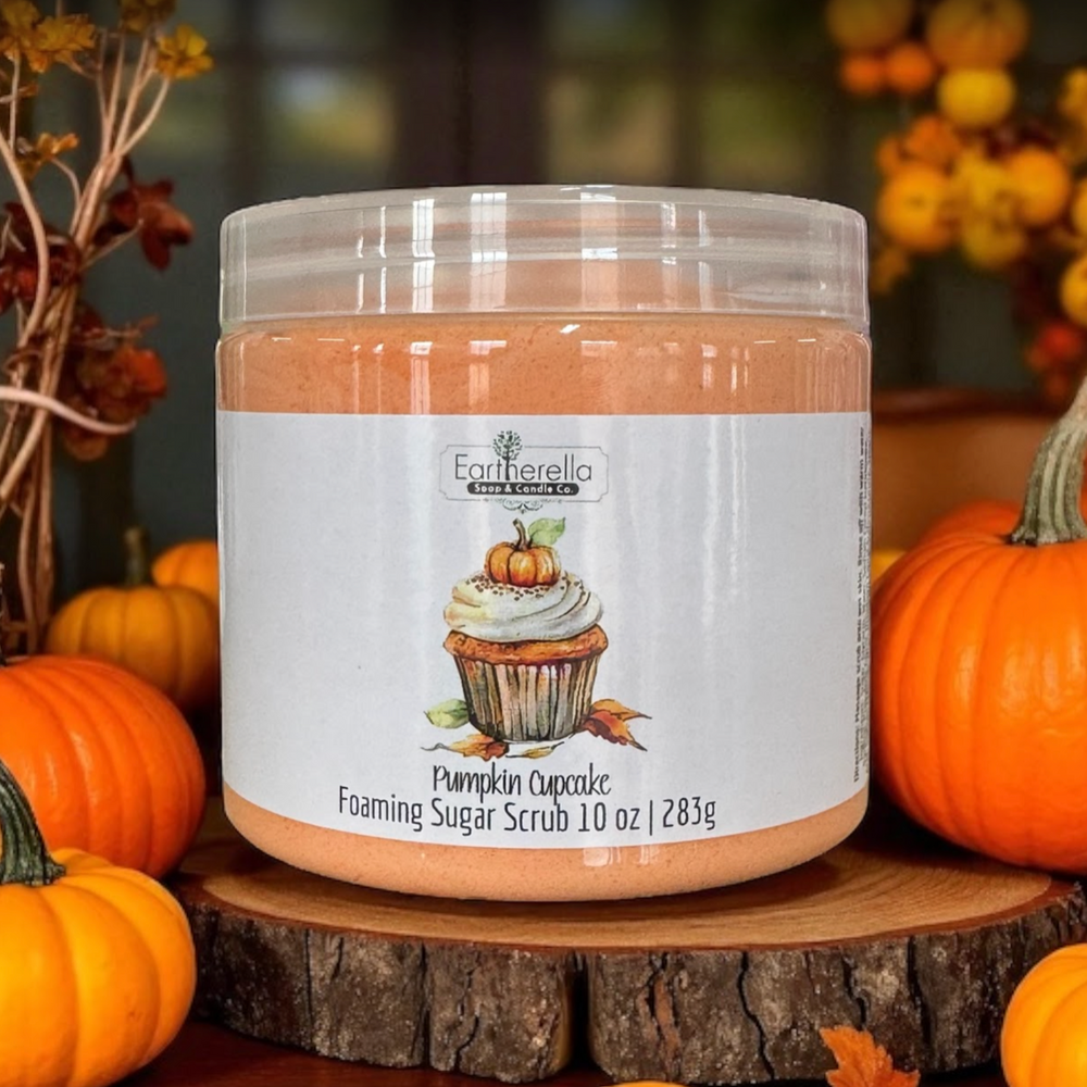 PUMPKIN CUPCAKE Exfoliating Foaming Sugar Body Scrub, 10 oz jar