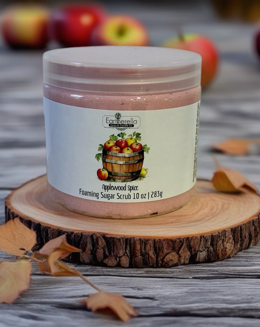 APPLEWOOD SPICE Exfoliating Foaming Sugar Body Scrub, 10 oz jar