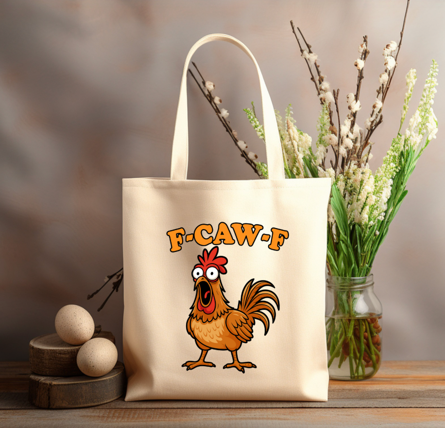 F-CAW-F Funny Chicken 12x14 canvas tote bag