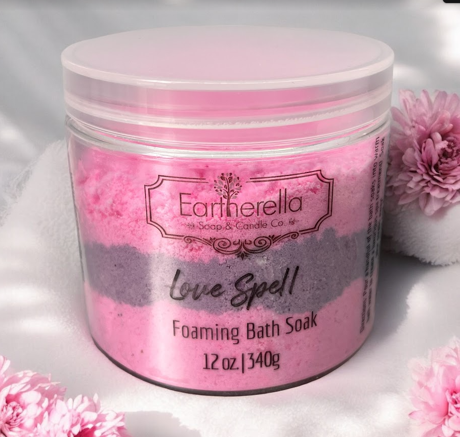 LOVE SPELL scented Fizzy Bath Soak with Epsom salts, Large 12 oz jar