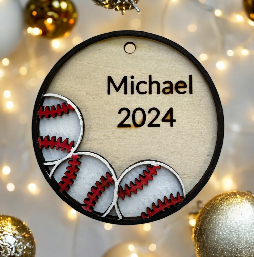 Personalized BASEBALL Christmas Wood Ornaments Sports