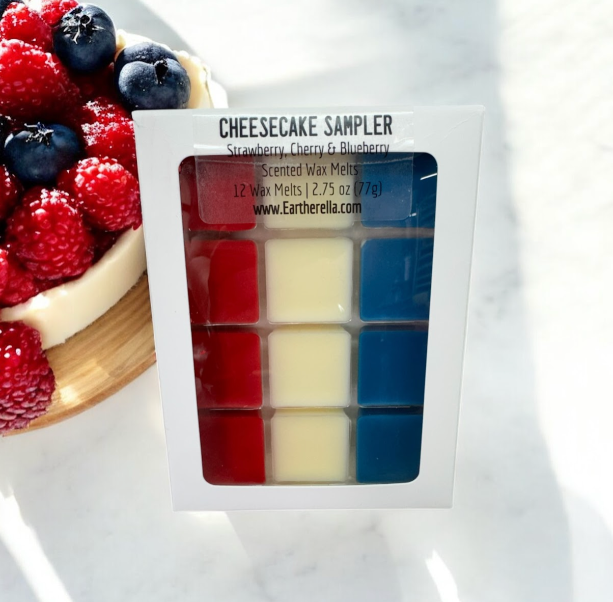 
                  
                    CHEESECAKE SAMPLER wax melts | Strawberry, Cheesecake, Blueberry Cheesecake | 2.75 oz
                  
                