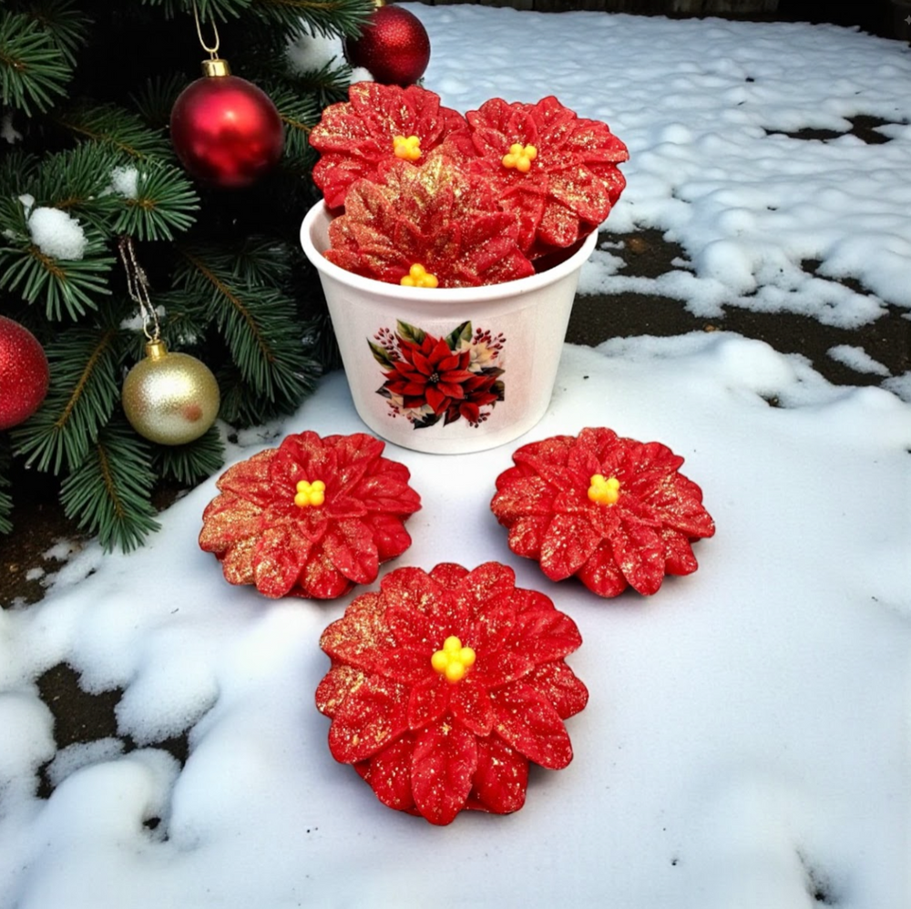 POINSETTIA Christmas Flowers Tarts Wax Melts | Bayberry Scent | 5.5 oz | 5 Melts