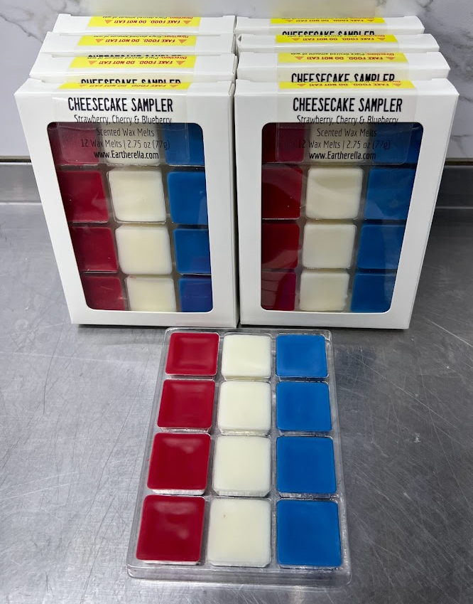 
                  
                    CHEESECAKE SAMPLER wax melts | Strawberry, Cheesecake, Blueberry Cheesecake | 2.75 oz
                  
                