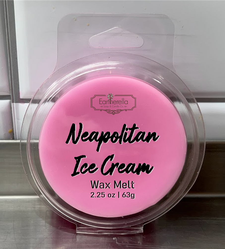 
                  
                    NEAPOLITAN ICE CREAM Wax Melts Tarts | Round Clamshell | 2.7 oz
                  
                